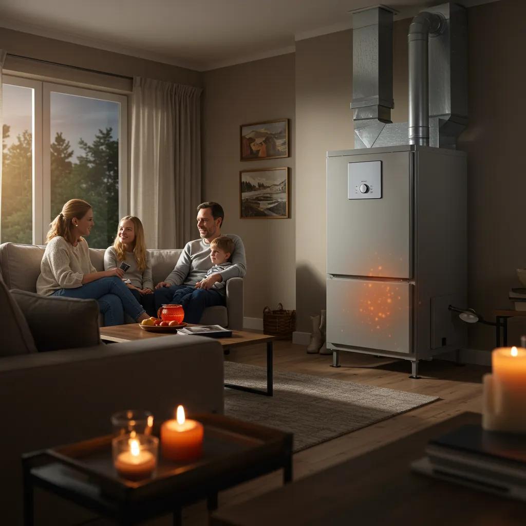 Cozy home interior with a modern furnace, illustrating warmth and comfort